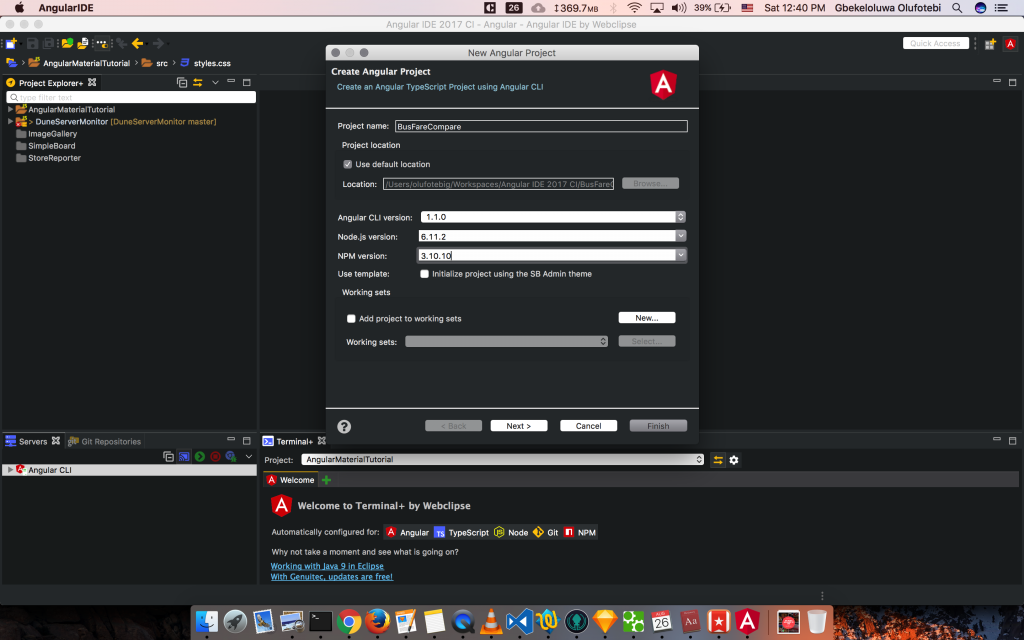new Angular project wizard
