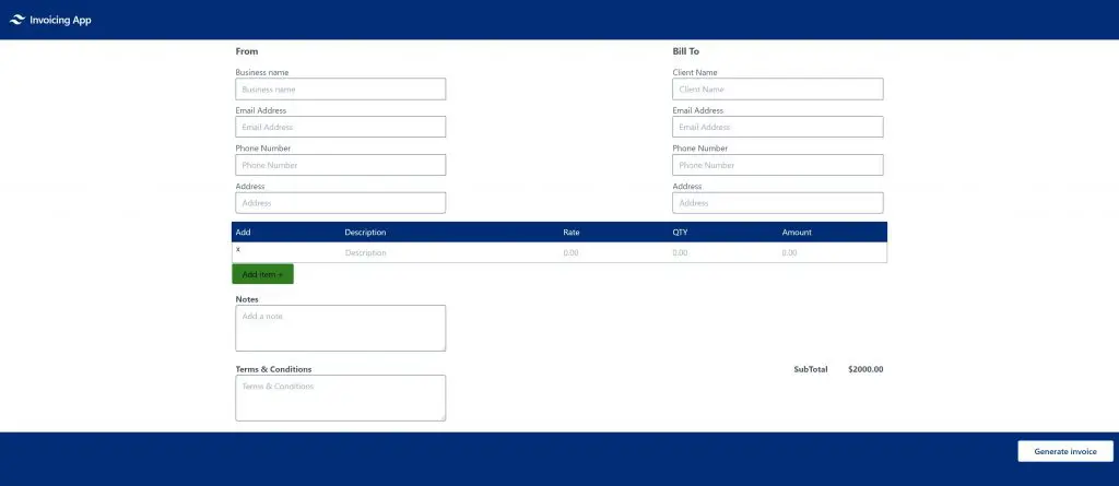 Invoice Generator app with Vue