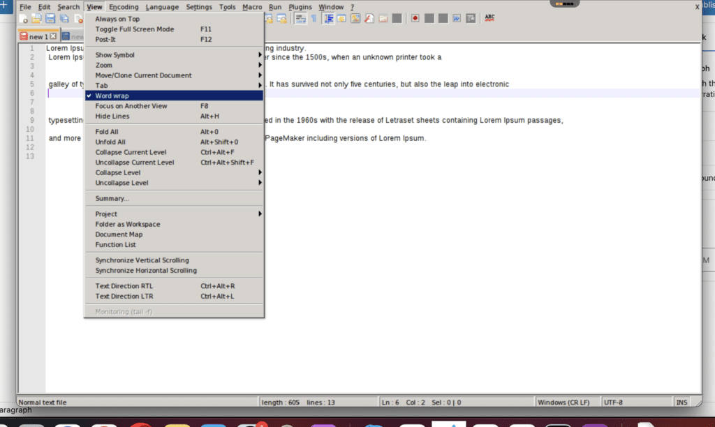 enable line wrapping