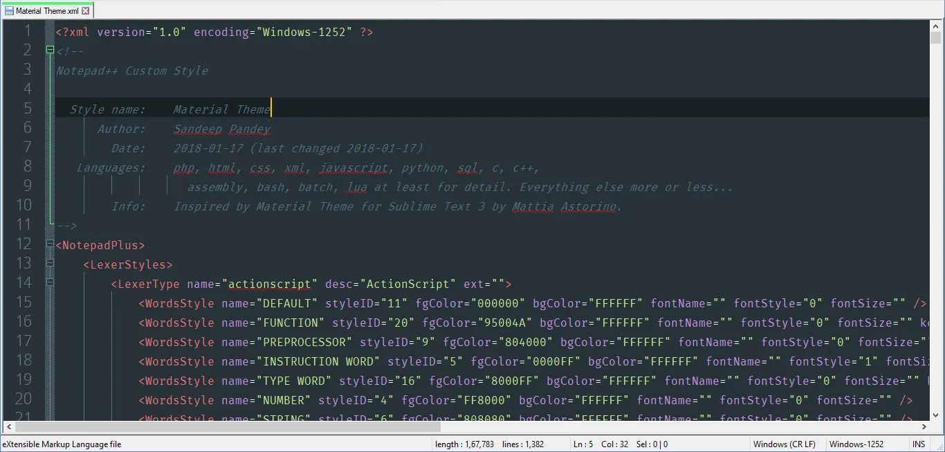 Notepad++ Themes material
