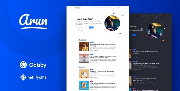 Arun - Gatsby React Personal Blog Theme by GBJsolution | ThemeForest