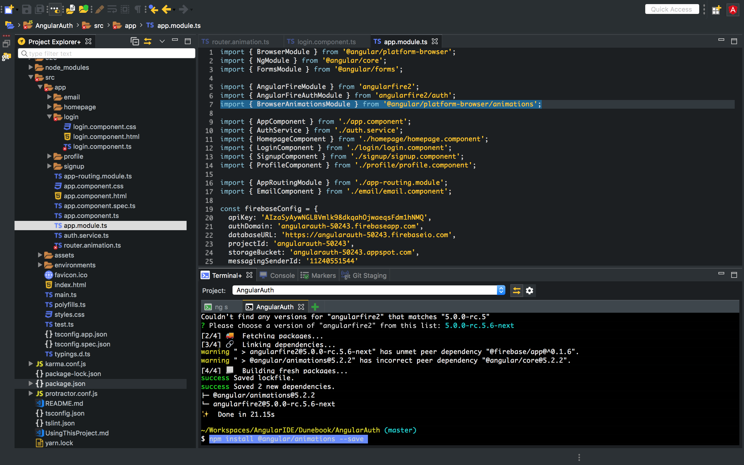 Installing Angular Animations and importing