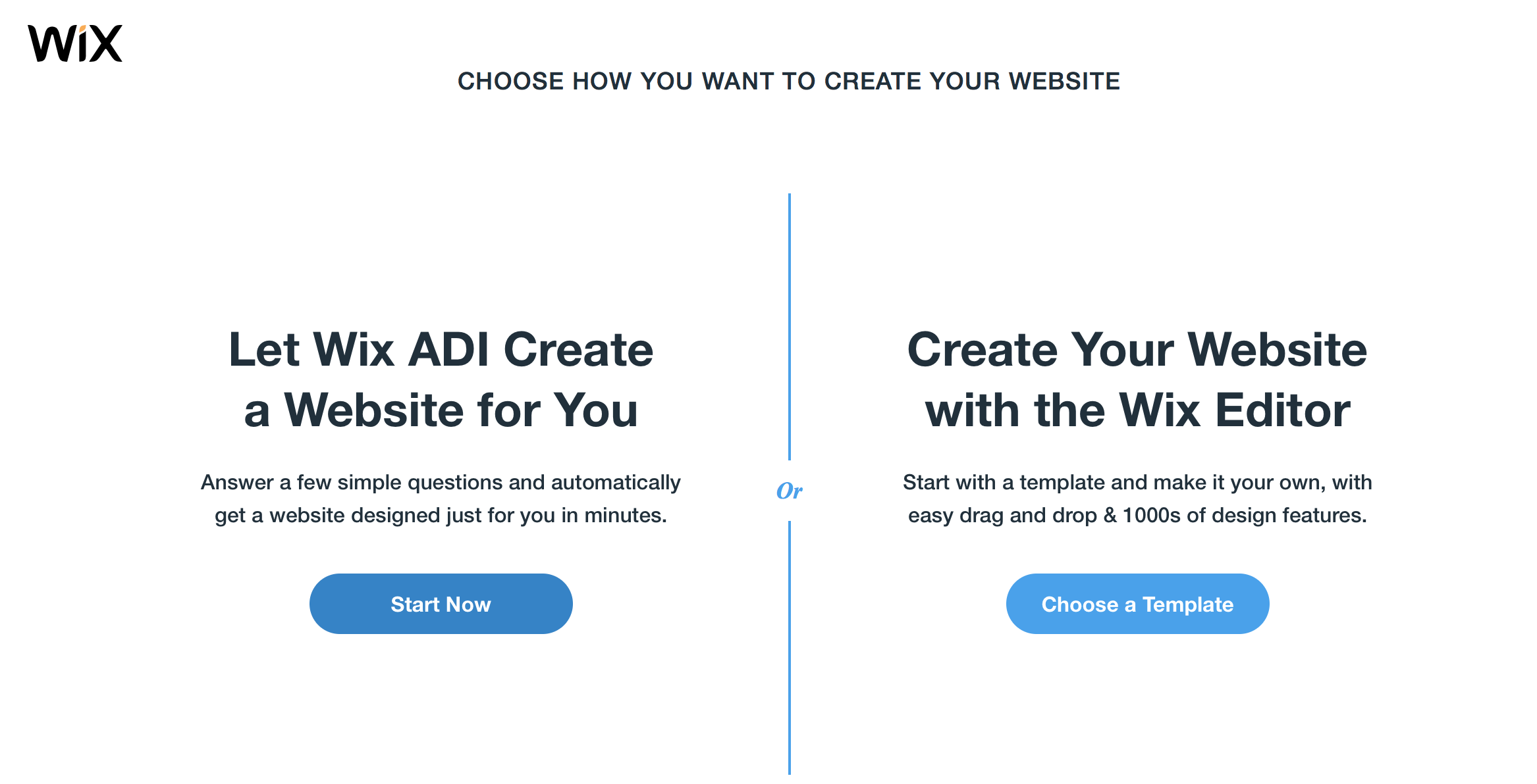 Choose how you want create your Wix site