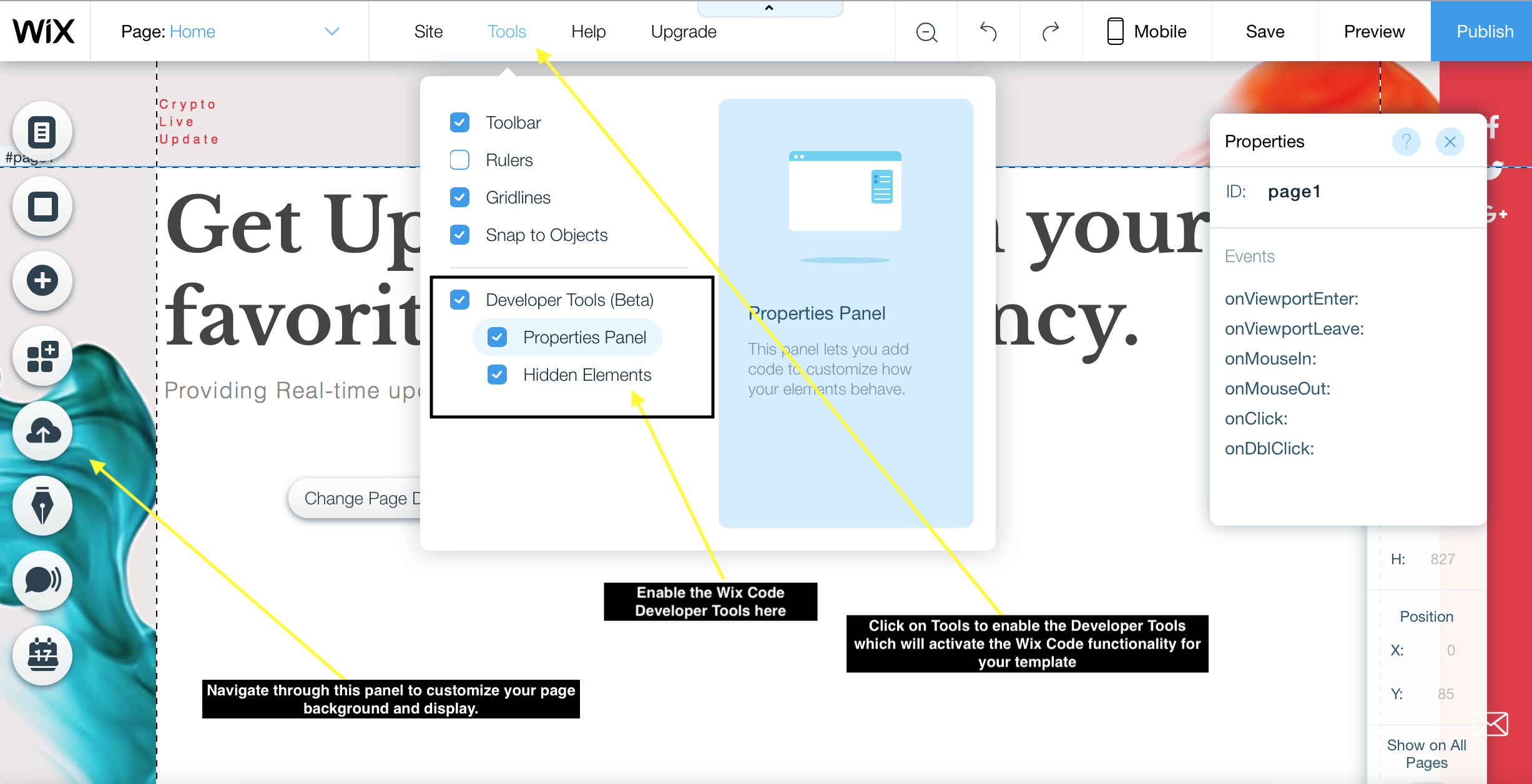 Enabling the Wix Code Developer Tools