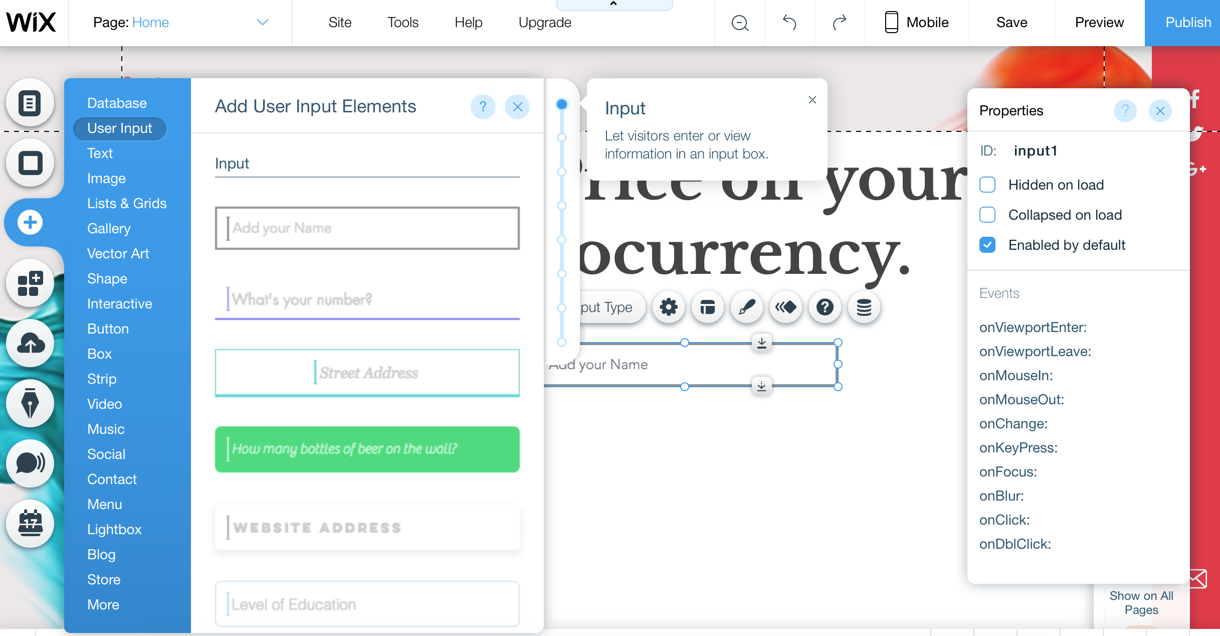 Adding an HTML element to your page in Wix