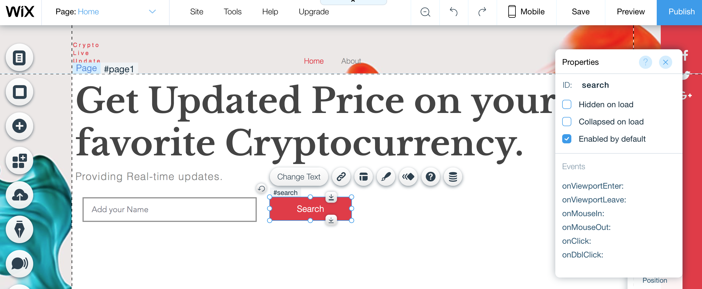 Adding a Button to a page in Wix