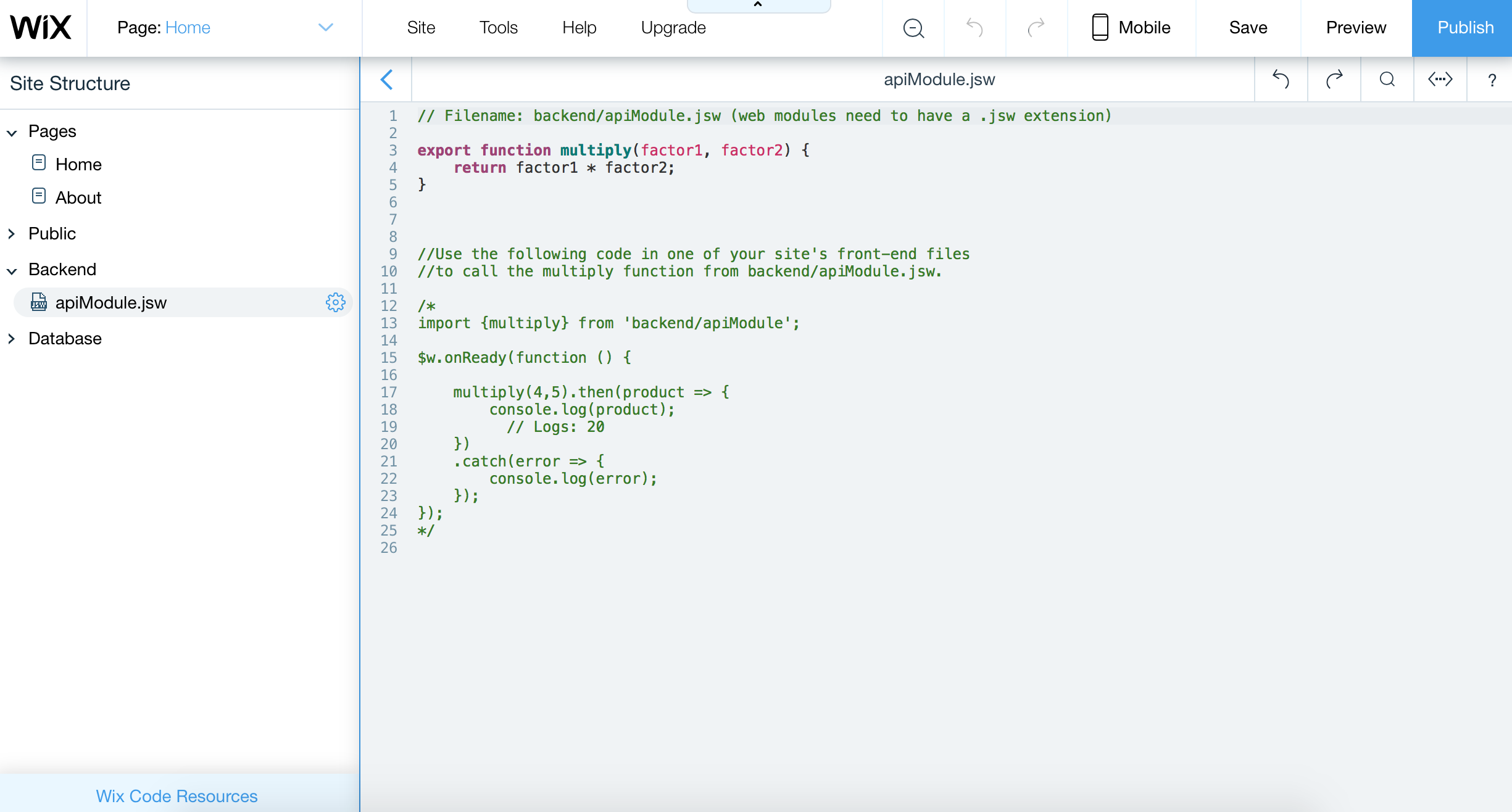 Creating a Backend Module in Wix Code