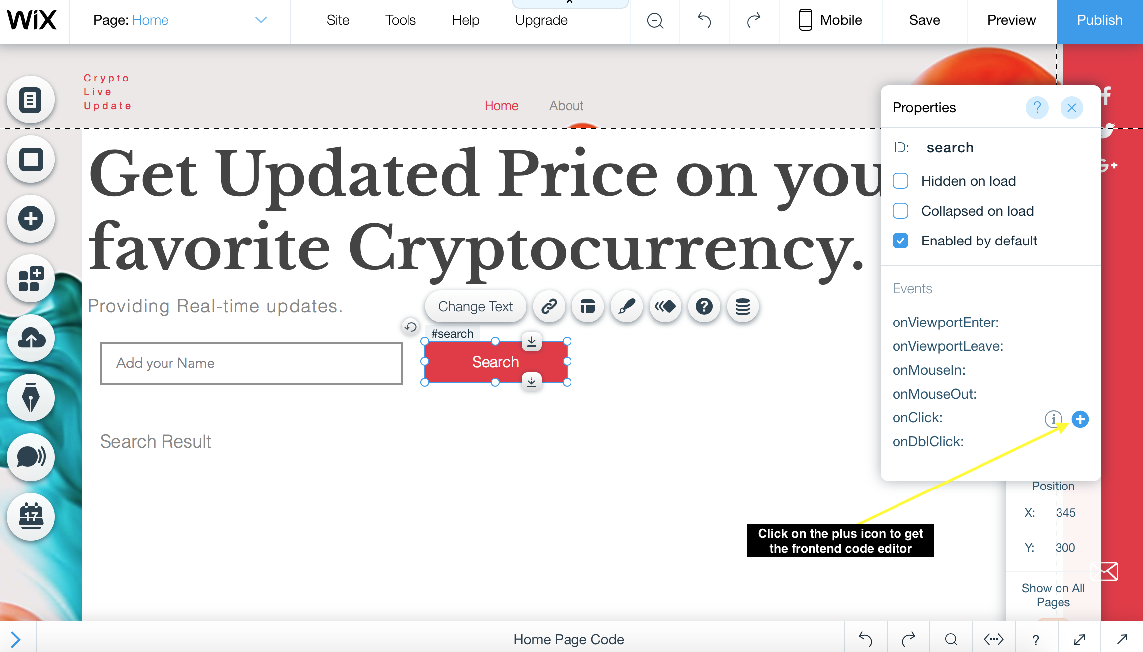 Creating an onClick event in Wix Code