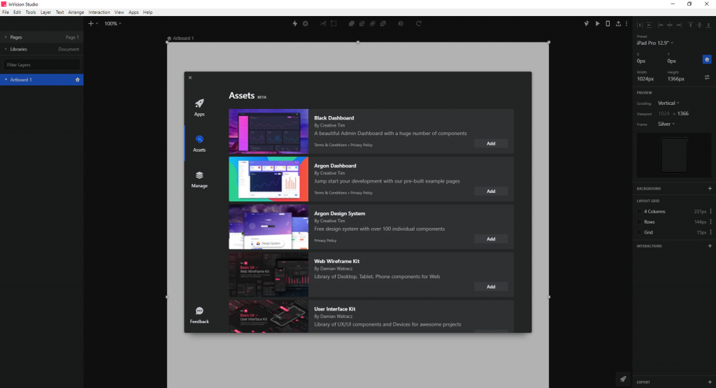 Invision Studio UI