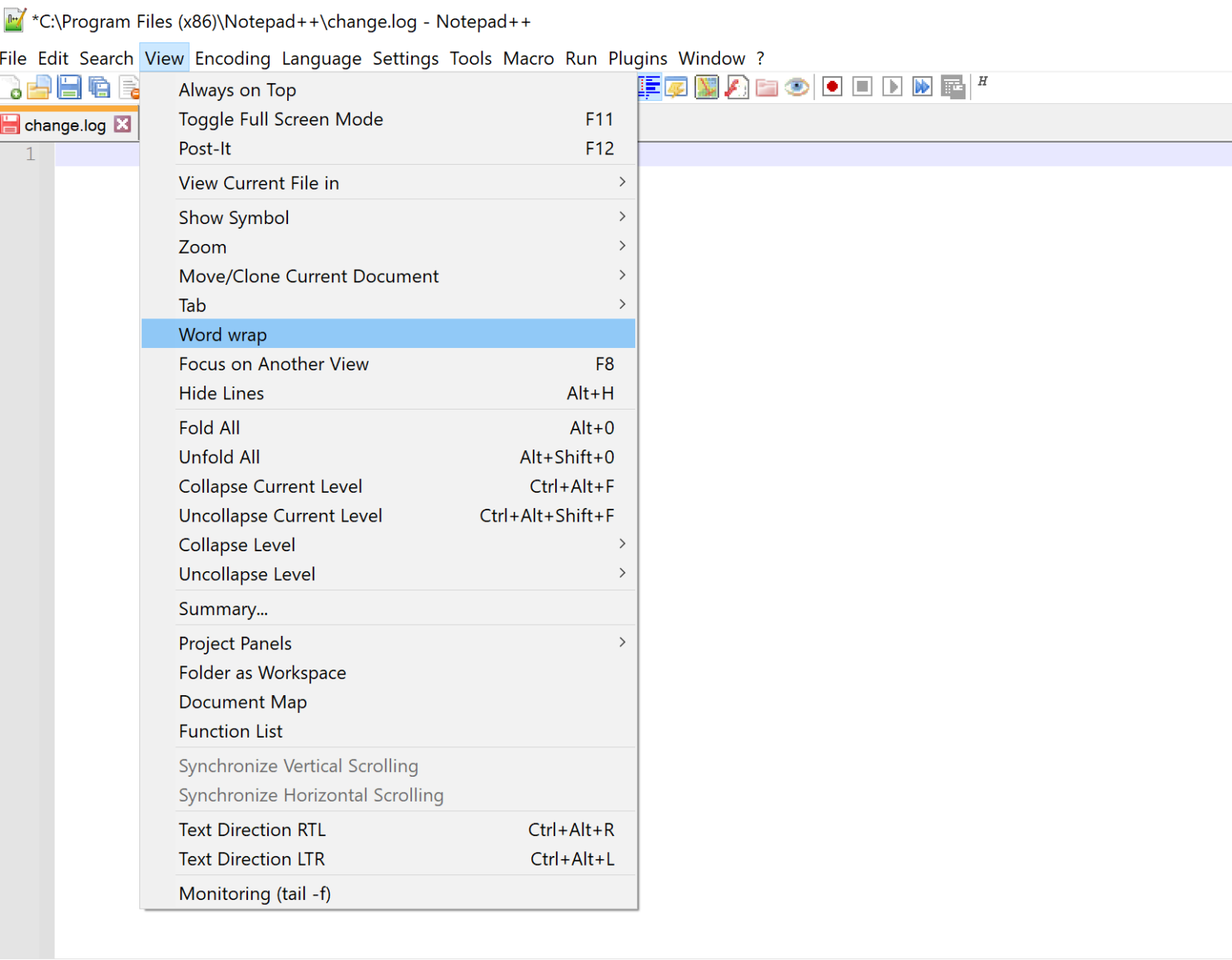 How to use and enable word wrap in Notepad++ Dunebook