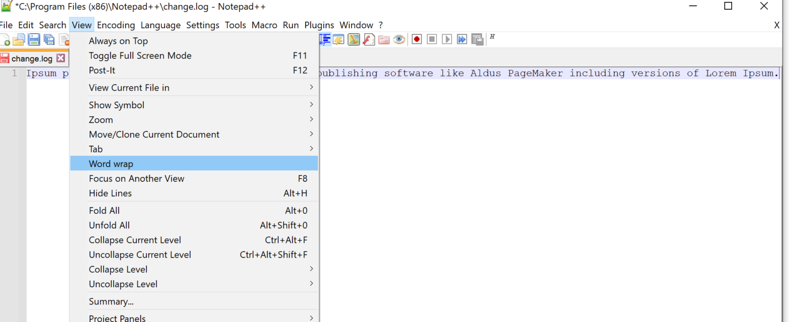 How to use and enable word wrap in Notepad++ Dunebook
