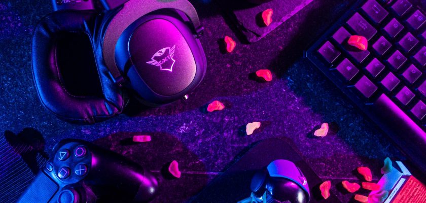 flatlay of gaming equipments