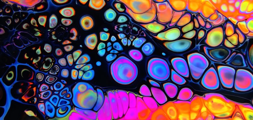 purple green and orange abstract painting