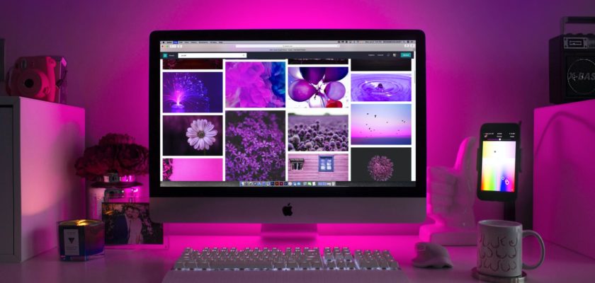 silver imac displaying collage photos