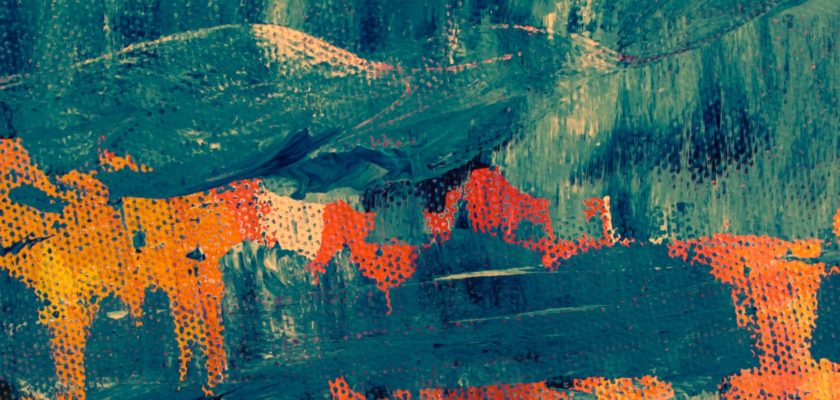 teal and orange abstract painting
